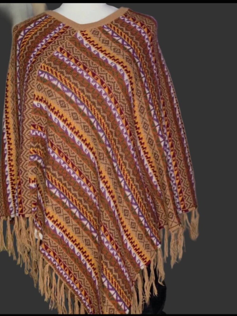 Boho Geometric Fringe Poncho